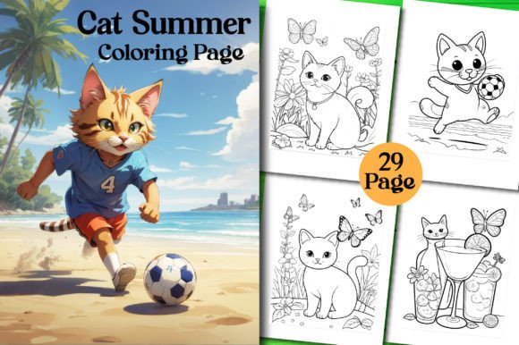 Download Summer Cat Coloring Book for Kids - Summer Collection