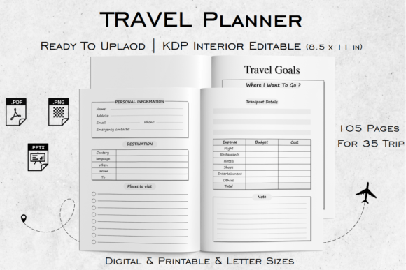 Download TRAVEL Planner | Kdp Interior Editable. - Kdp interior editable Collection