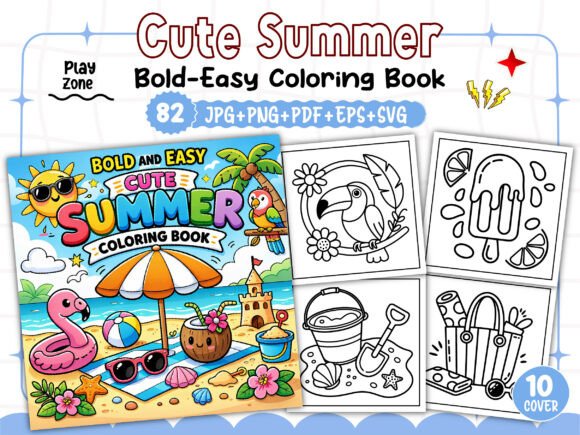 Download Bold and Easy Cute Summer Coloring Book - Summer Collection